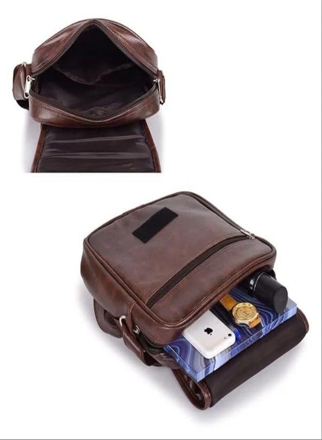 Nyfee Stylish PU Leather 1 Compartment Sling Bag/Cross Body/Travel/Office/Messenger/Business/One Side Shoulder Bag for Men & Women (Capacity - 7L) (Brown) - Image 5